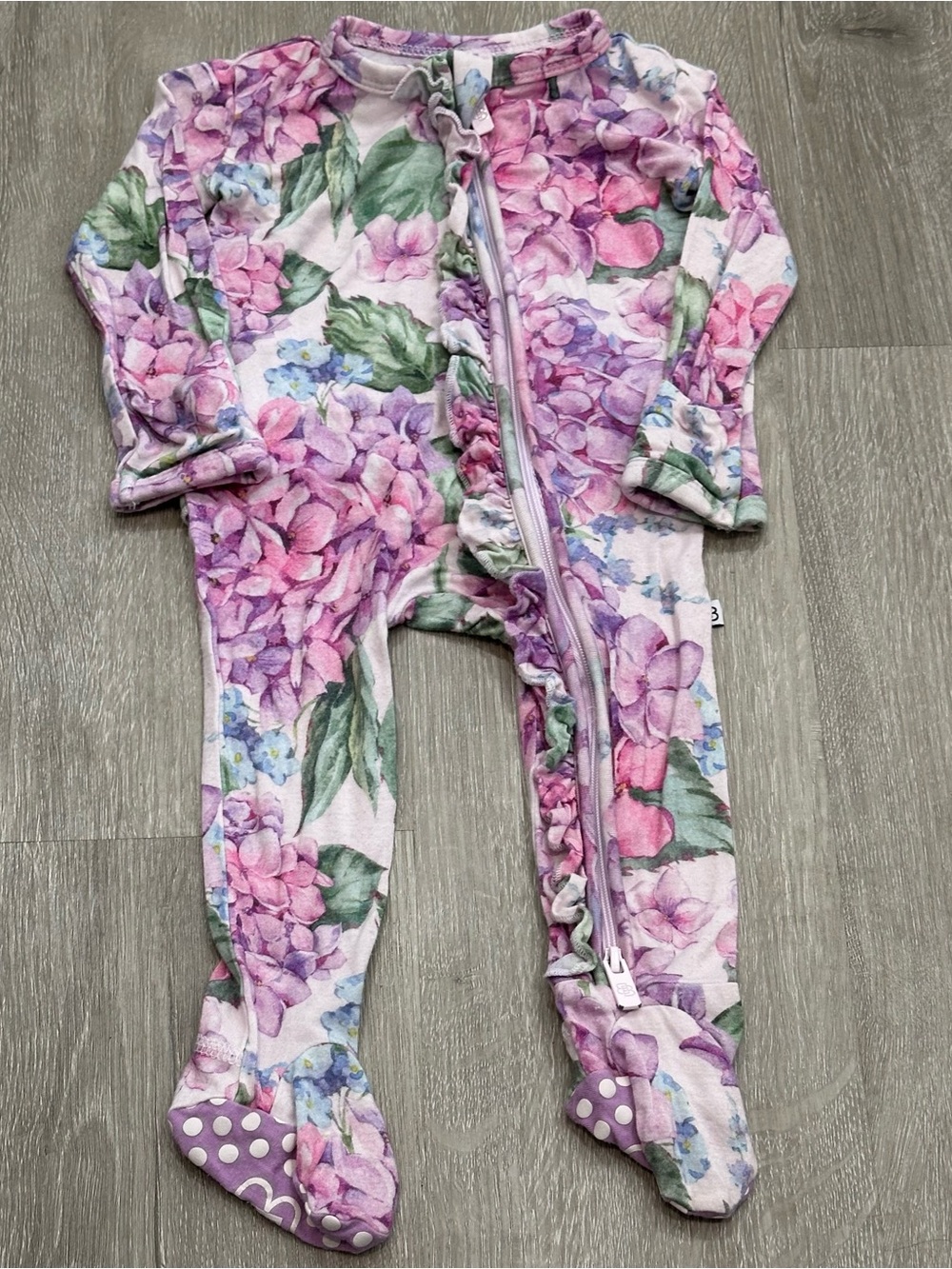 Floral Ruffle Zip Footie - Pink & Purple